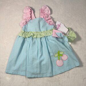 Bonnie Baby Seersucker Dress Bloomer Headband Set 18M NWT